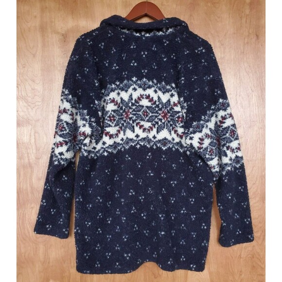 Vintage Cenza by Palmettos Fair Isle Fleece Shirt L Blue Button Sherpa Jacket - Picture 3 of 16